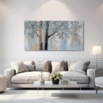 Tree Wall Art Bule Tree Painting Abstract Canvas Art Nature Artwork Framed for L... - Image 3