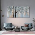 Tree Wall Art Bule Tree Painting Abstract Canvas Art Nature Artwork Framed for L... - Image 7