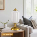 Vintage Milk Glass Table Lamp, Art Deco Mid Century Modern Bedside Lamp, Bedroom... - Image 4