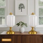 Vintage Milk Glass Table Lamp, Art Deco Mid Century Modern Bedside Lamp, Bedroom... - Image 6