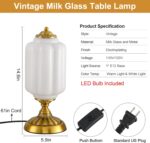 Vintage Milk Glass Table Lamp, Art Deco Mid Century Modern Bedside Lamp, Bedroom... - Image 8