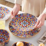vancasso 12 Pieces Dinnerware Sets, Orange Plates and Bowls Set, Porcelain Dishe... - Image 7