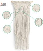 Boho Macrame Wall Hanging Woven Decor - Ivory 16 x 36 Inches Modern Bohemian Far... - Image 4