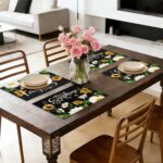 Black Daisy Sunflower Bees Placemats Set of 4,Hello Sunshine Spring Summer Washa... - Image 5