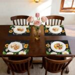 Black Daisy Sunflower Bees Placemats Set of 4,Hello Sunshine Spring Summer Washa... - Image 7