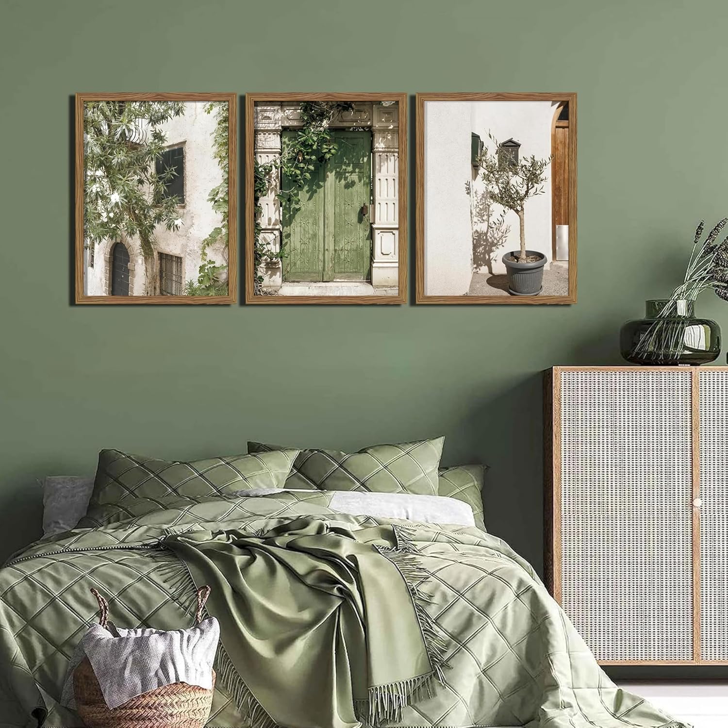 Wood Framed Vintage Italy Wall Art, Olive Green City Landscape Canvas Wall Decor... - Image 3