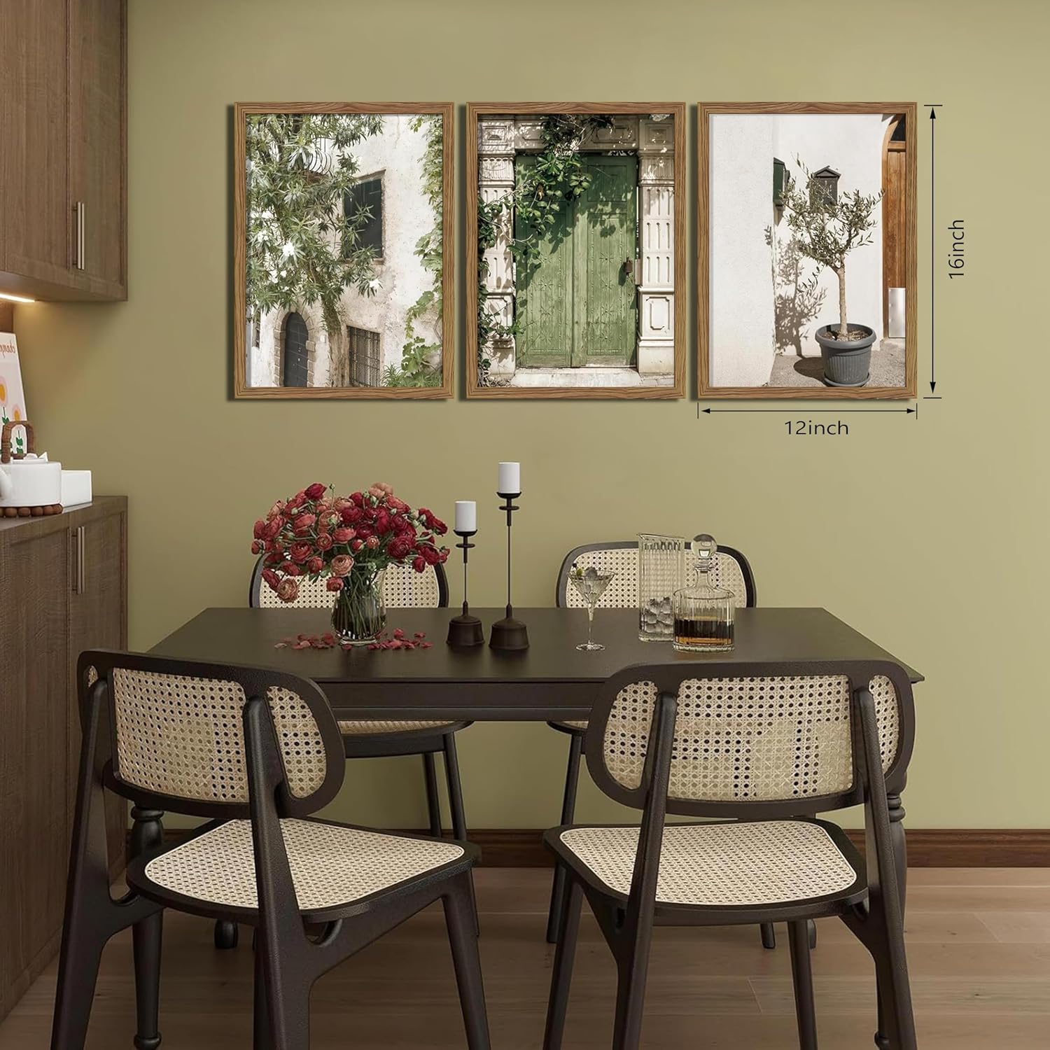 Wood Framed Vintage Italy Wall Art, Olive Green City Landscape Canvas Wall Decor... - Image 5