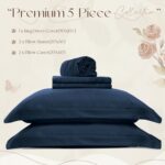 Manyshofu 5Pcs Cotton Tencel King Duvet Cover Eucalyptus Lyocell Navy Blue Duvet... - Image 5
