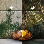 Huaxu Solar Lights Outdoor Decor Metal Lotus Flower LED Waterproof Glass Decorat... - Image 3