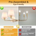 36" Gold Dining Room Light Fixture, No Assembly Required 6-Lights Kitchen Chande... - Image 3
