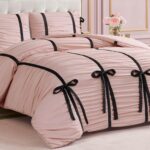 Juicy Couture Light Pink Amelie Velvet Bows Ruched King Comforter Set - 3 Piece ... - Image 8