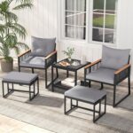 HAPPYGRILL 5 Piece Patio Conversation Set PE Rattan Wicker Chairs with 2 Ottoman... - Image 3