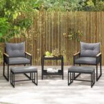 HAPPYGRILL 5 Piece Patio Conversation Set PE Rattan Wicker Chairs with 2 Ottoman... - Image 4
