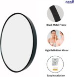 Oruii Round Mirror, Black Round Mirror 24 inch, Circle Wall Mirrors Metal Frame,... - Image 3