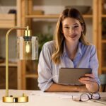 Lynnoland Set of 2 Industrial Table Lamps with USB Port, Gold Fully Stepless Dim... - Image 10