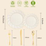 YOUBET 125PCS Scalloped Plastic Plates - Ivory Scalloped Disposable Plates - Gol... - Image 3