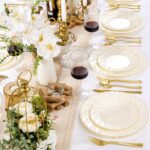 YOUBET 125PCS Scalloped Plastic Plates - Ivory Scalloped Disposable Plates - Gol... - Image 5