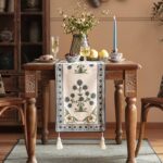 patdrea Designer Blue Rustic Elegant Floral Patterned Linen Table Runner 87 Inch... - Image 3