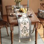 patdrea Designer Blue Rustic Elegant Floral Patterned Linen Table Runner 87 Inch... - Image 4