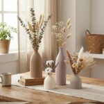 Dandat Beige Ceramic Vase Set of 4, Modern Decorative Ceramic Vases Rustic Potte... - Image 6