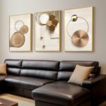 Large Framed Modern Luxury Gold Wall Art for Living Room, 3 Piece Bright Style A... - Image 3