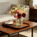 LESING Fake Artificial Flowers with Vase Faux Silk Flower Bouquet in Glass Vase ... - Image 5