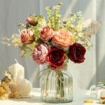 LESING Fake Artificial Flowers with Vase Faux Silk Flower Bouquet in Glass Vase ... - Image 7