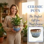 AVLA 3 Pack Ceramic Plant Pots, Gardening Drip Glazed Planters, Decorative Flowe... - Image 6