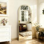 56"x20" Arched Full Length Mirror with Stand, Gold Floor Mirror, Full Body Dress... - Image 5