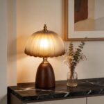 11.8“ Mid-Century Modern Amber Small Table Lamp, Vintage Scalloped Gradient Glas... - Image 4