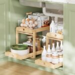 Bamboo Wood Under Sink Organizer 1 Pack, Pull Out Cabinet Organizer 2 Tier Under... - Image 3