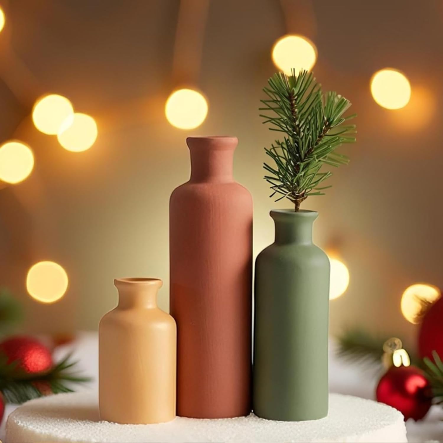 Modern Ceramic Vase Set of 3, Neutral Colors, Decorative Bottles for Home, Farmh... - Image 4