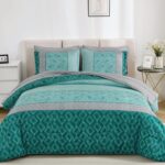 Dinjoy Teal Green King Size Comforter Set,Striped Boho Bed in a Bag King 7 Piece... - Image 3