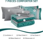 Dinjoy Teal Green King Size Comforter Set,Striped Boho Bed in a Bag King 7 Piece... - Image 7