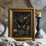 LHHJDIO Vintage Gold Framed Wall Art Black Butterfly Canvas Wall Art Dark Garden... - Image 6