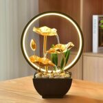 Tabletop Fountain with Led Light, 11 in Gold Lotus Table Top Water Fountain Indo... - Image 4