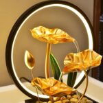 Tabletop Fountain with Led Light, 11 in Gold Lotus Table Top Water Fountain Indo... - Image 5