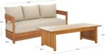 SAFAVIEH Outdoor - Kento 3-Seat Sofa - Natural & Taupe - Solid Wood with Cushion... - Image 4