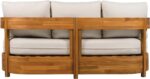 SAFAVIEH Outdoor - Kento 3-Seat Sofa - Natural & Taupe - Solid Wood with Cushion... - Image 6