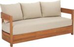 SAFAVIEH Outdoor - Kento 3-Seat Sofa - Natural & Taupe - Solid Wood with Cushion... - Image 9