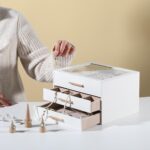 Frebeauty Clear Lid Jewelry Box,3-Layer Jewelry Organizer with Drawer,PU Leather... - Image 3