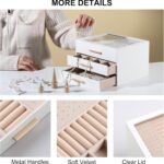 Frebeauty Clear Lid Jewelry Box,3-Layer Jewelry Organizer with Drawer,PU Leather... - Image 6