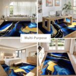 Navy Blue Gold Marble Area Rug, 3x5ft,Swirl Texture Print Abstract Area Rugs, Mo... - Image 4