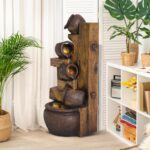 MAGIC UNION Outdoor Water Fountain Cascading Bowls and Stacked Stones LED 5 Tier... - Image 3