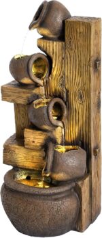 MAGIC UNION Outdoor Water Fountain Cascading Bowls and Stacked Stones LED 5 Tier... - Image 8