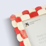 Handicrafts Home 4x6 Picture Frame Red & White, Scalloped Bone Inlay Photo Frame... - Image 4