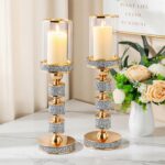 15.9" Tall Pillar Candle Holder with Wind Proof, Metal Hurricane Holders, Crysta... - Image 6