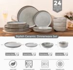 GBHOME 24 Pieces Double Bowls Ceramic Dinnerware Sets for 6, Stoneware Plates an... - Image 4