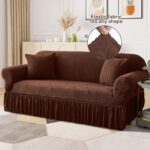 WONGS BEDDING Stretch Velvet Sofa Slipcover, Cushion Couch Cover with Skirt, Pet... - Image 3