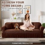WONGS BEDDING Stretch Velvet Sofa Slipcover, Cushion Couch Cover with Skirt, Pet... - Image 4